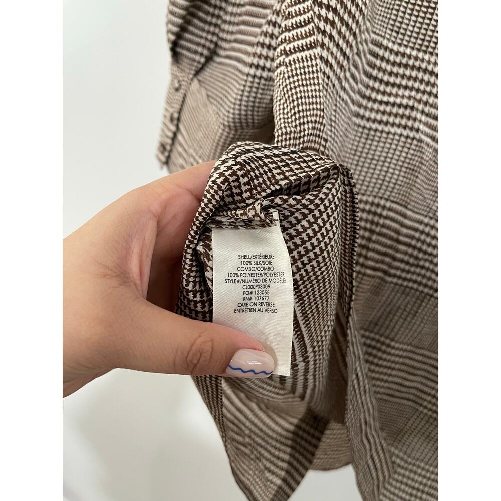 NWT Alice + Olivia Willa Scrunch Sleeve Silk Blouse Size Houndstooth Academia - Picture 5 of 5